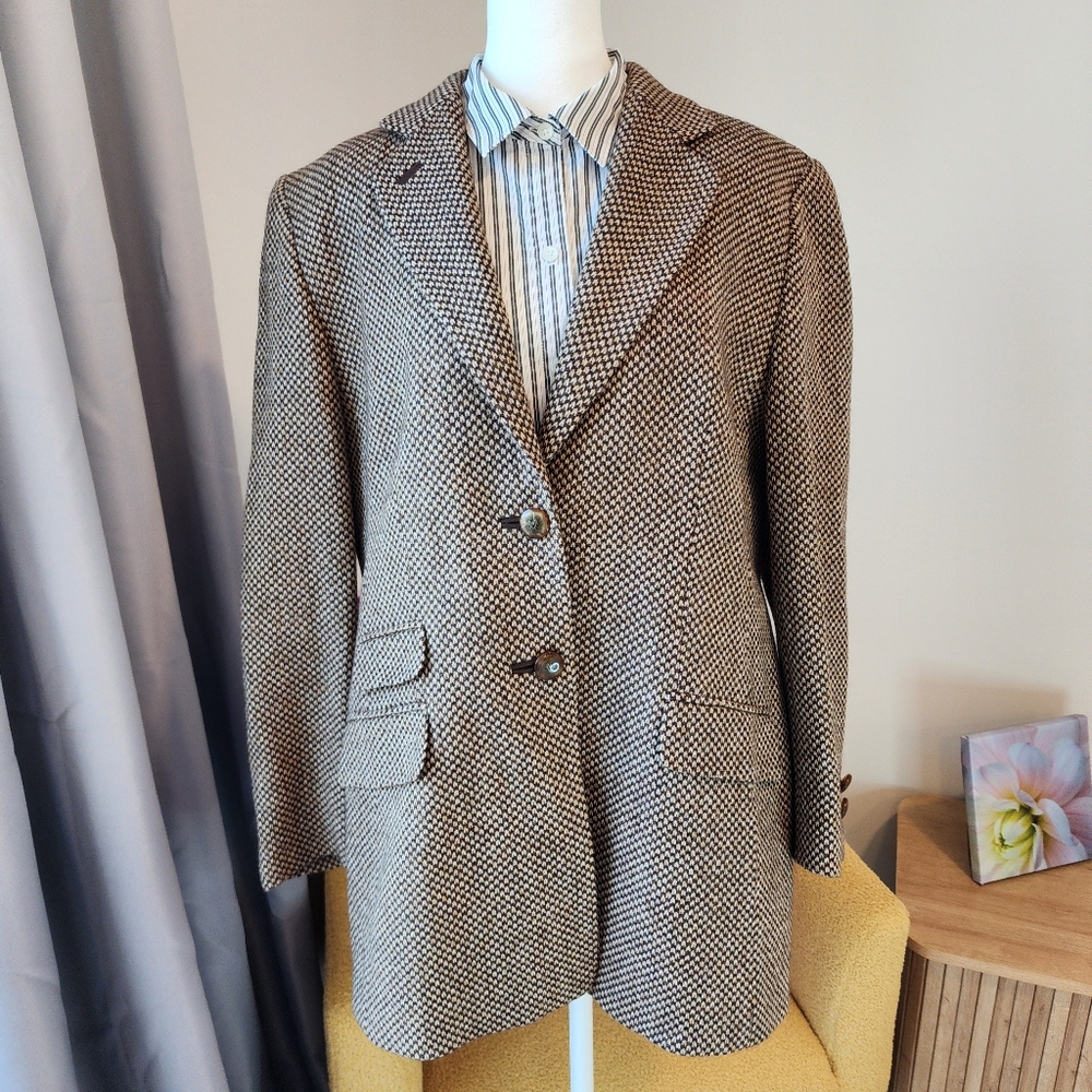 Vintage Women's 10 Basler 100% Lambswool Blazer Brown Single Breasted Pocketed